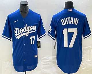 Mens Los Angeles Dodgers #17 Shohei Ohtani Number Blue Stitched Cool Base Nike Jersey->los angeles dodgers->MLB Jersey